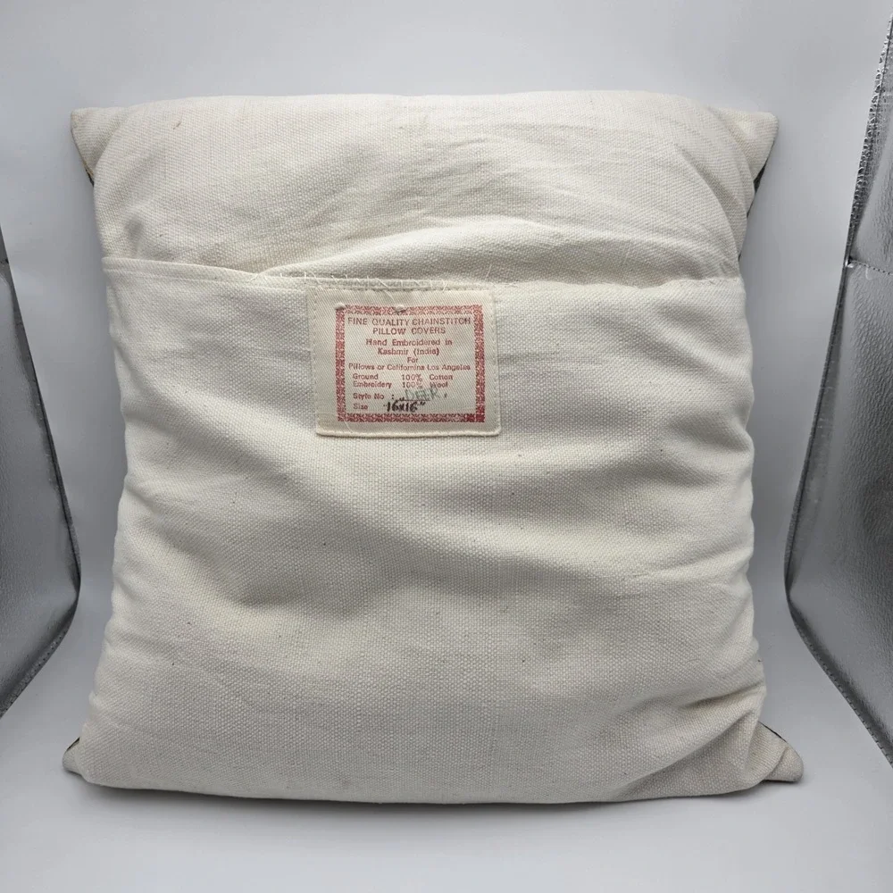 Vintage 1960s Wool Hand Embroidered Deer Pillow 16